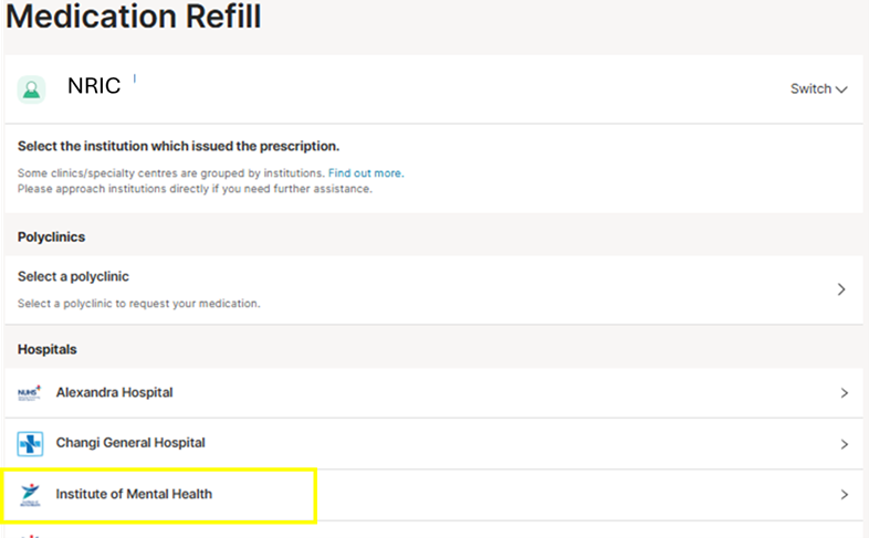 Select Institute of Mental Health as provider