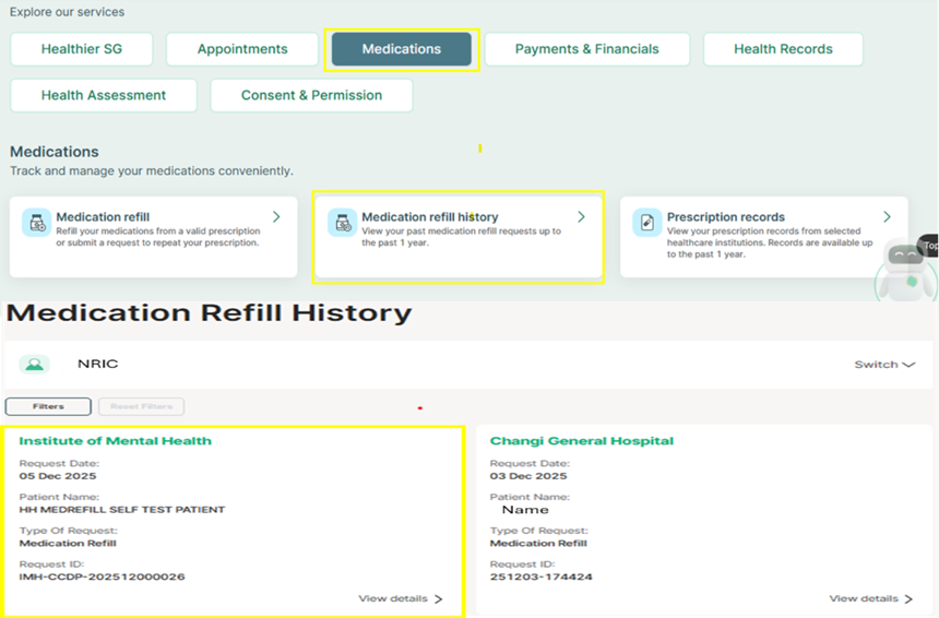 Medication refill history